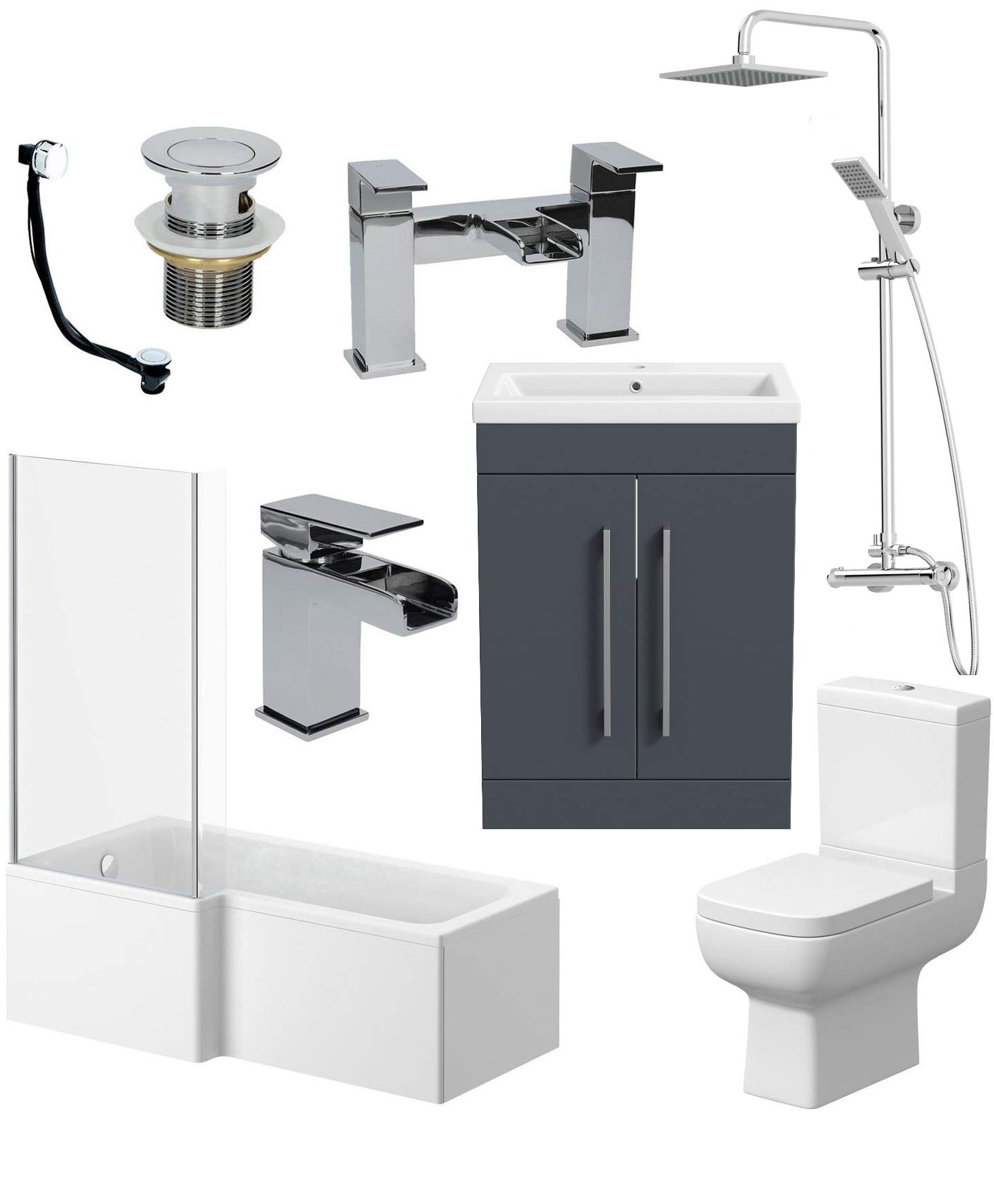 Buy Plumbworld Complete Bathroom Suite with L Shaped Bath and Grey