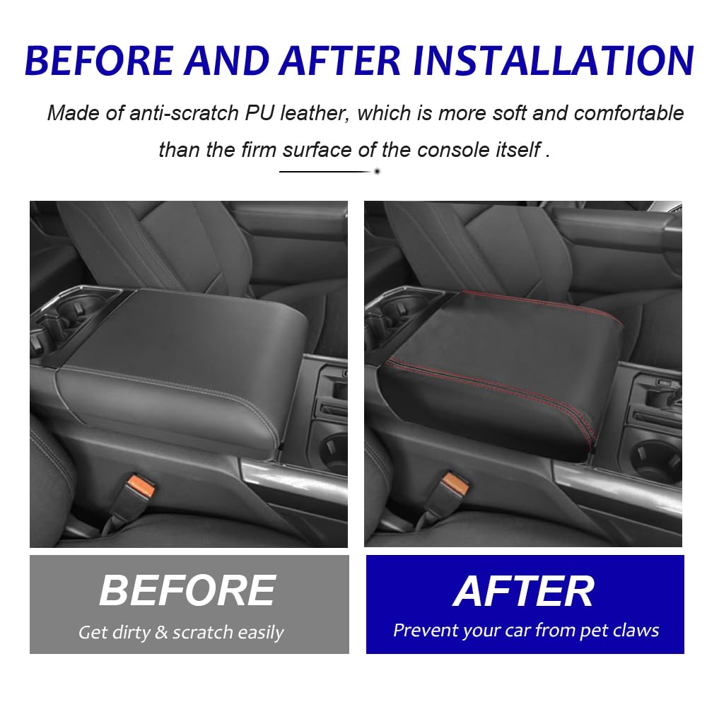 DEYTOP Center Console Armrest Cover For Ford F150 2021-2023 - Anti-Scratch PU Leather Protector