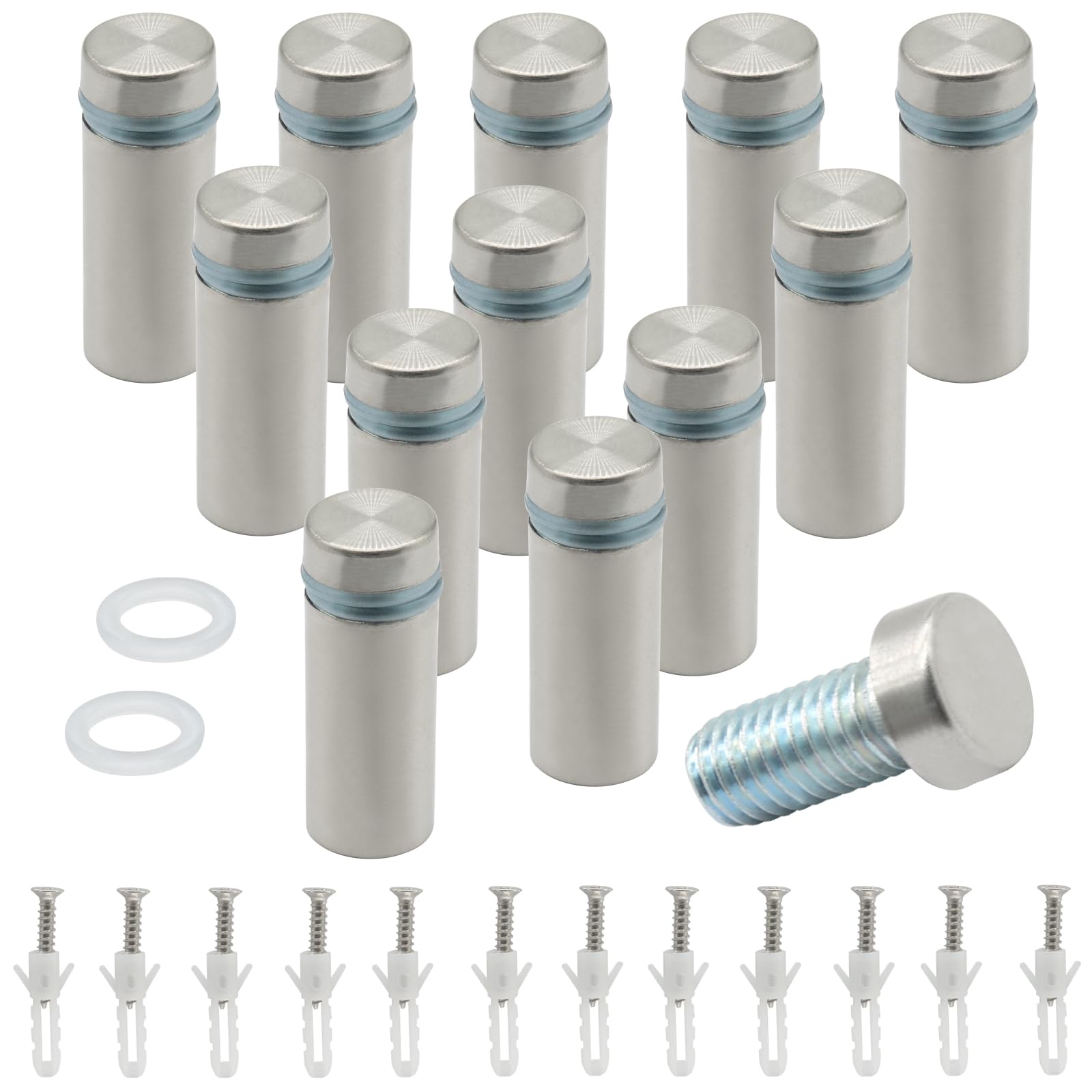 Cjueiom 12 Pcs Stainless Steel Standoff Fixings, Silver Sign Standoff Screws for Glass Displays, Acrylic Frames, Wall Advertisements, Durable Display Fasteners, 12x30mm