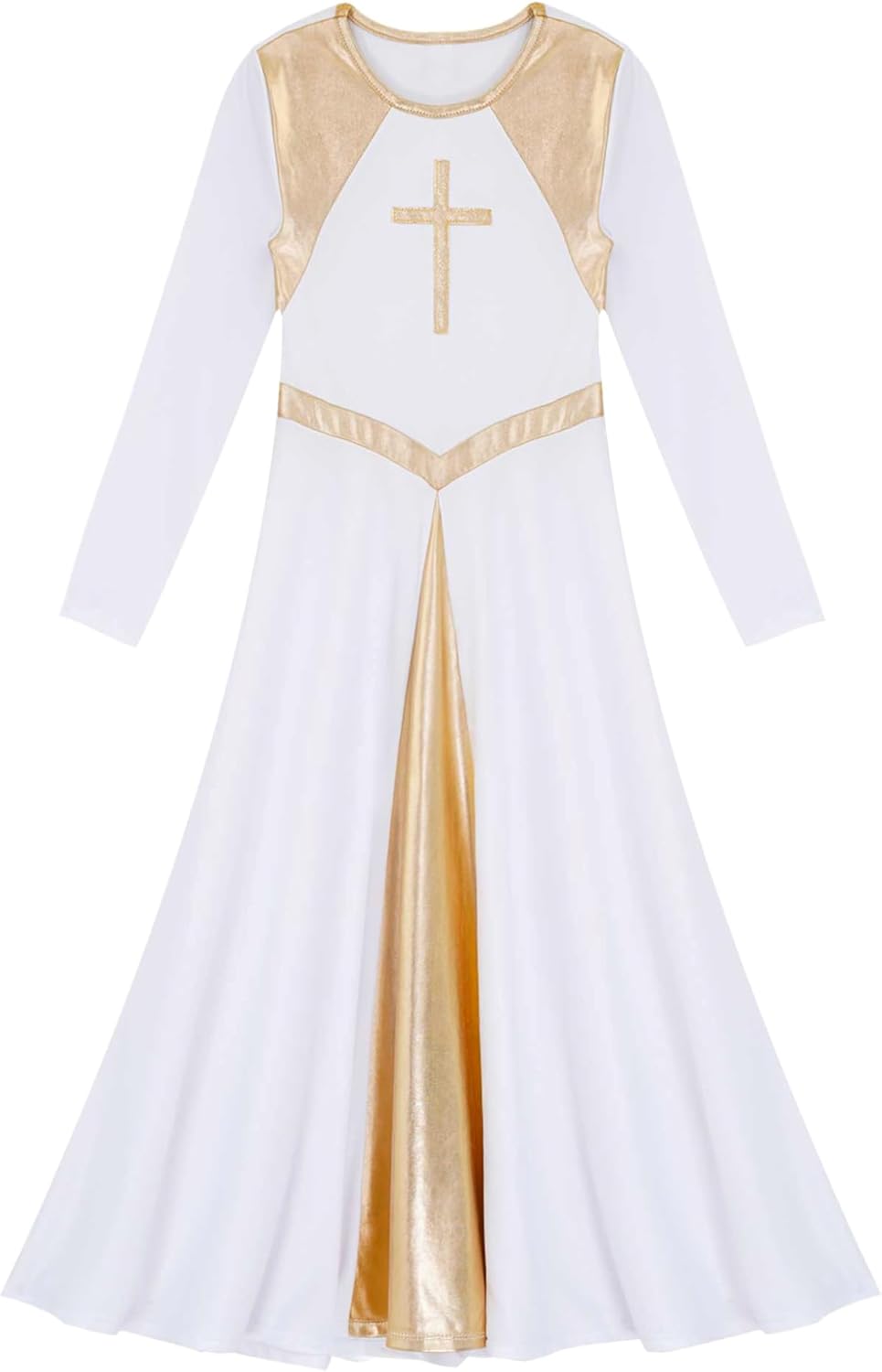 Oyolan Kid Girls Little Metallic Liturgical Praise Dance Dress Long Sleeve Lyrical Worship Costume Full Length Dancewear