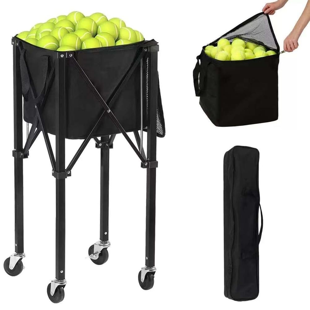 Carrello per palline da tennis, tramoggia pieghevole in alluminio con ruote, design a rotolamento liscio, borsa per il trasporto portatile, perfetto per pratica ed eventi sportivi