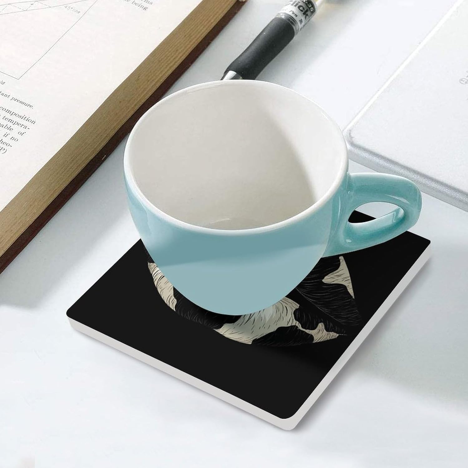 Black White Kiss Lips Ceramic Coasters Set Square Drink Coasters Table Coaster for Kitchen Desktop Decor