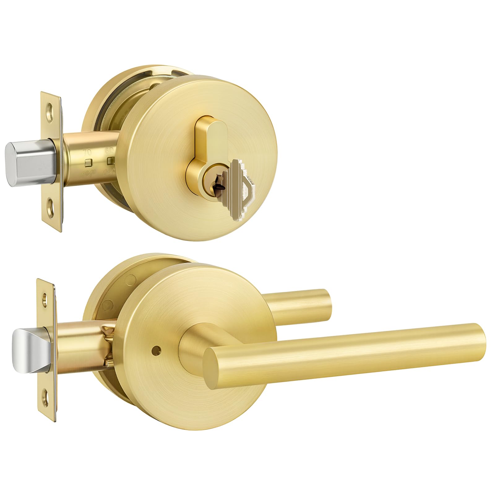 Photo 1 of Goldenwarm Brushed Gold Door Handle Set with Deadbolt