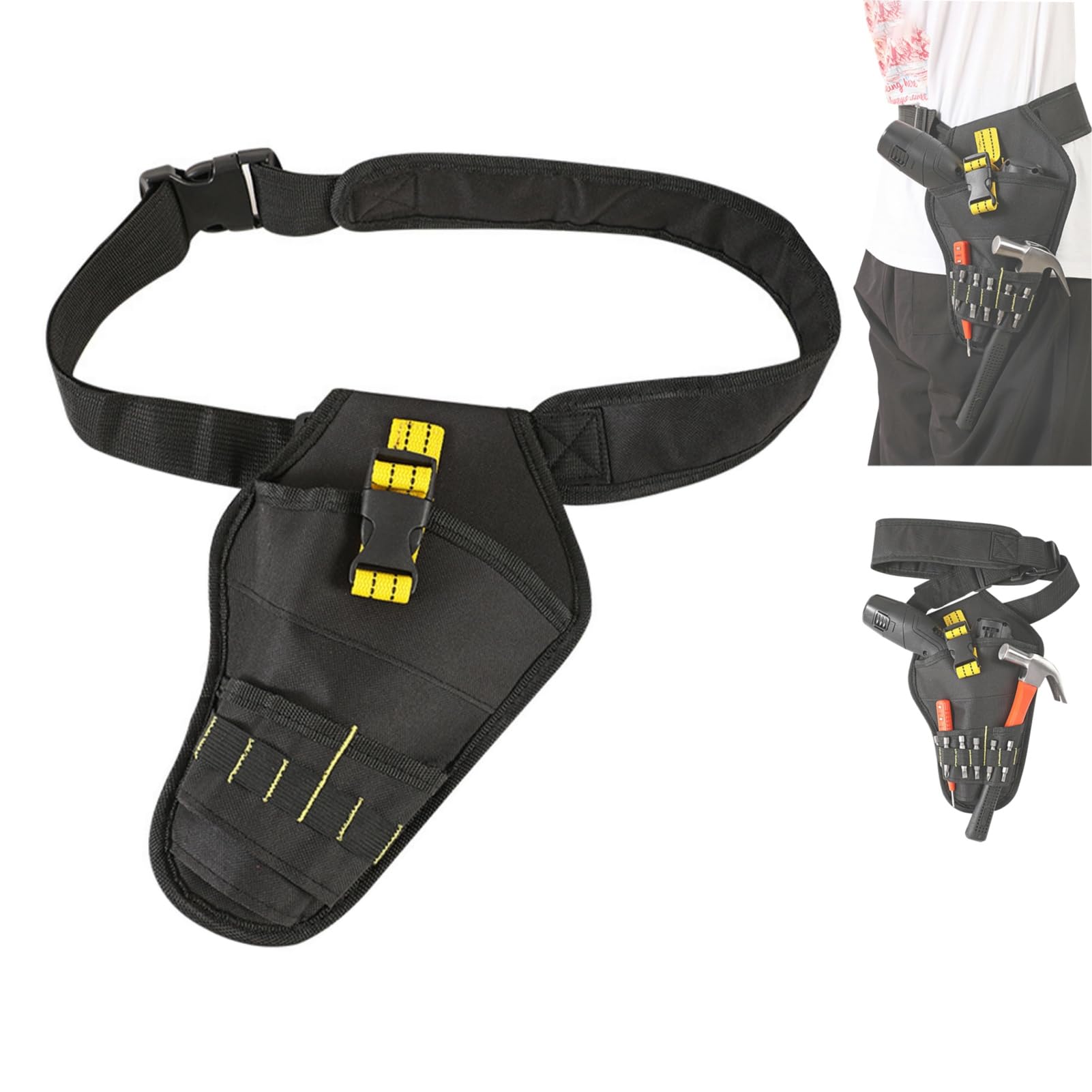 Heavy-Duty Impact Driver Holster with Belt Adjustable,Impact Driver Holster Drill Holster for Tools and Drill Bits,Drill Holster Tool Pouch Belts Waist Bags(Black