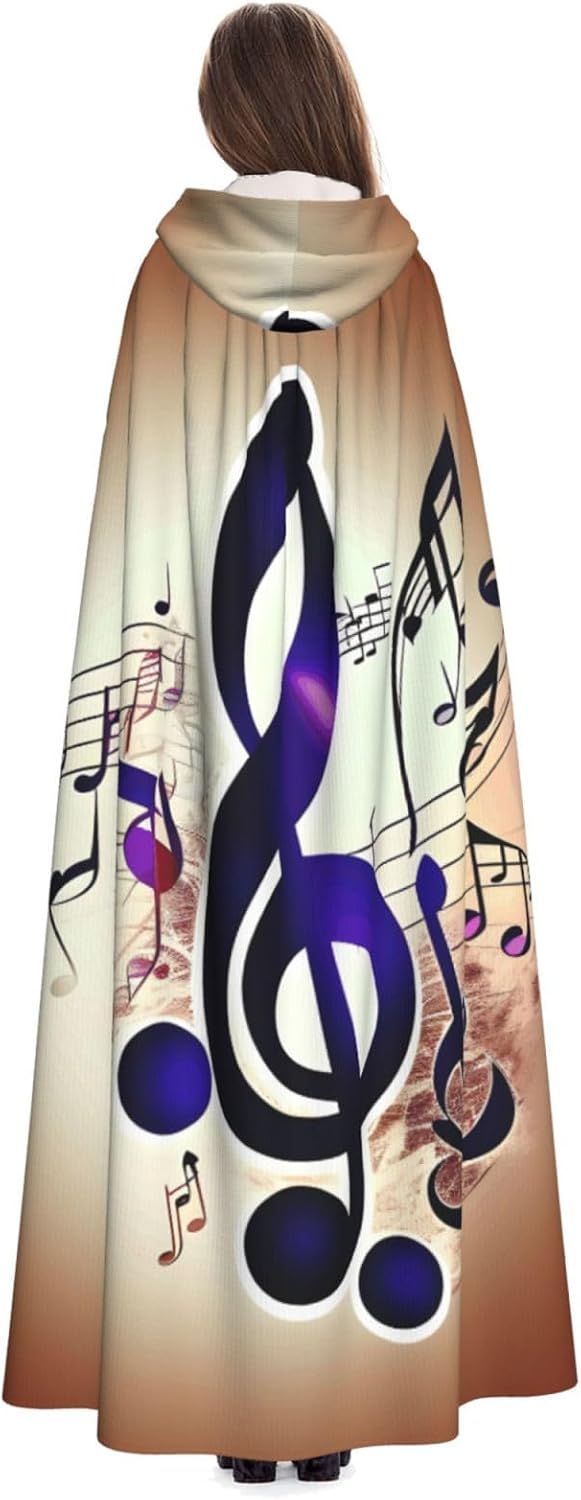 Purple Music Notes print Halloween Hooded Robe Cloak for Adult Men Women Wizard Vampire Knight Fancy Cape Costume