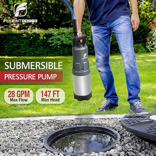 Image of FLUENTPOWER Deep Well Submersible Water Pump, 1.5HP 1700GPH, 147' Head, Automatic On /Off Water Pump with 49ft Cord, Stainless Steel, for Garden Home Watering and Farmland Irrigation