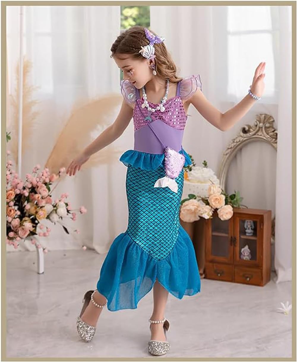 HEYOUTH Meerjungfrau Kostüm Mädchen,Meerjungfrau Kleid,Arielle Prinzessin Kostüm mit Zubehör,Karneval Geburtstag Thema Party Rollenspiel Ankleiden Halloween Outfit,für Kinder Mädchen Größe 2-13 Jahre