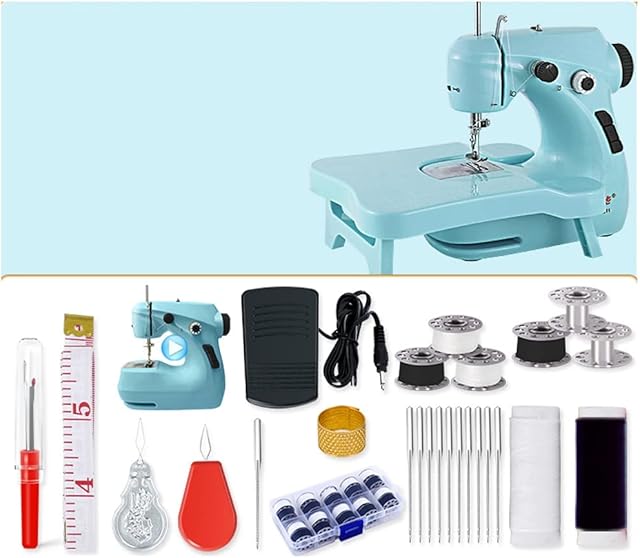 Rvlaugoaa Portable Mini Sewing Machine for Beginners with Extension Table Electric with Sewing Accessories LED Light Foot Pedal 21X20X10CM Easy To Use (Color : Blue)