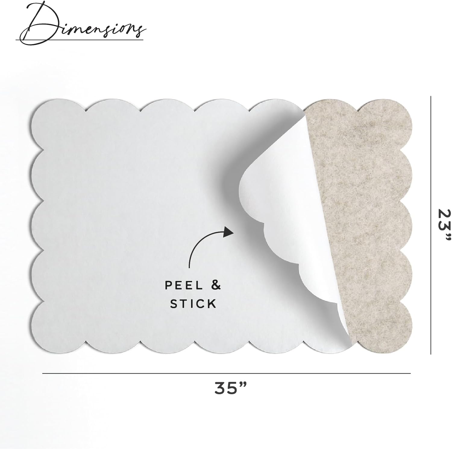 Orelle Scalloped Felt Bulletin Board | 35 x 23” | Foldable Peel and Stick Felt Board for Wall | Alternative Cork Board for Office, Message Board, Kids Art Display | Beige