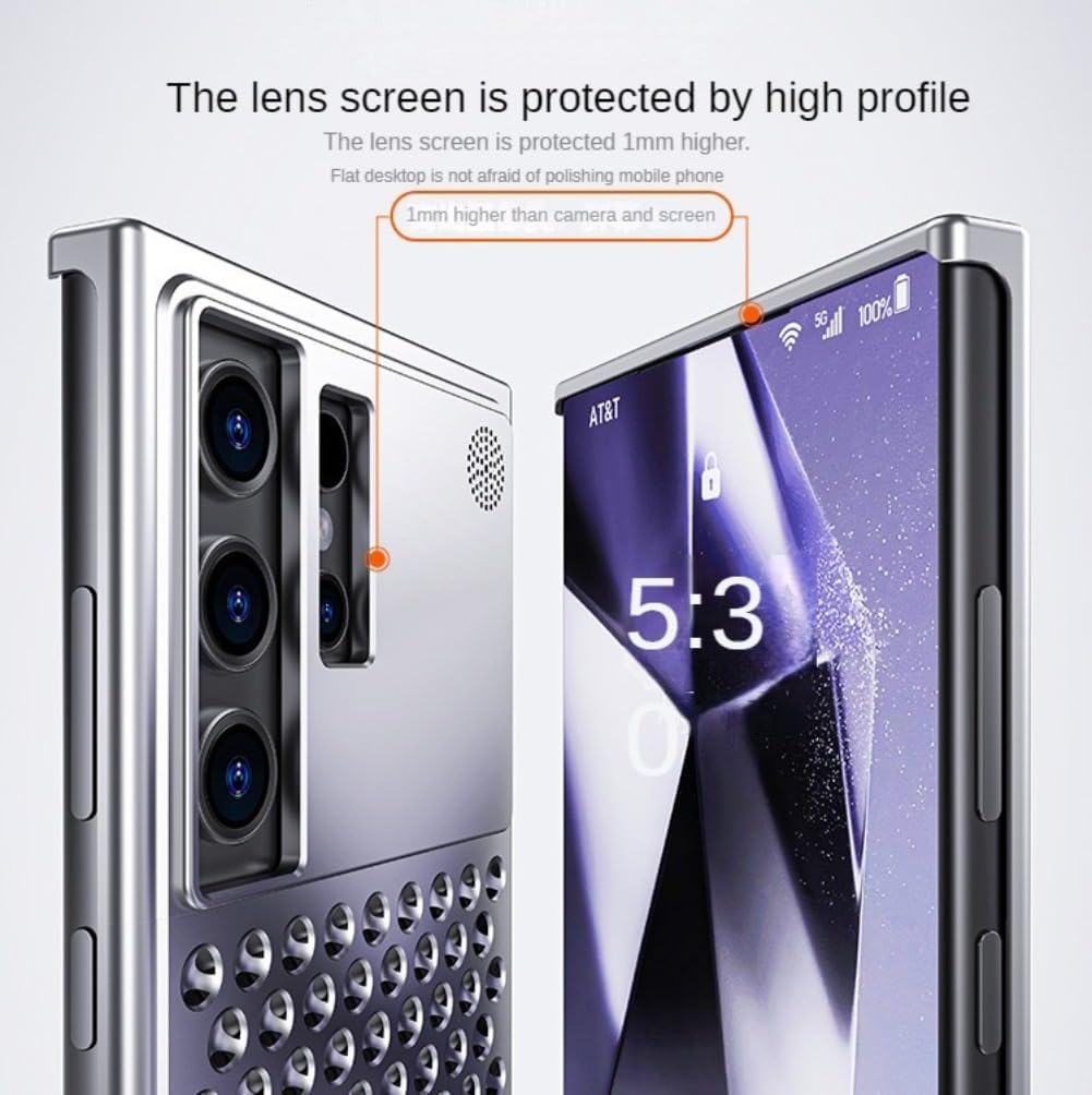Metal Phone Case for Samsung S24Ultra with Aromatherapy and Hollow Heat Dissipation Design, Frameless and Shockproof Bumper (Gray)