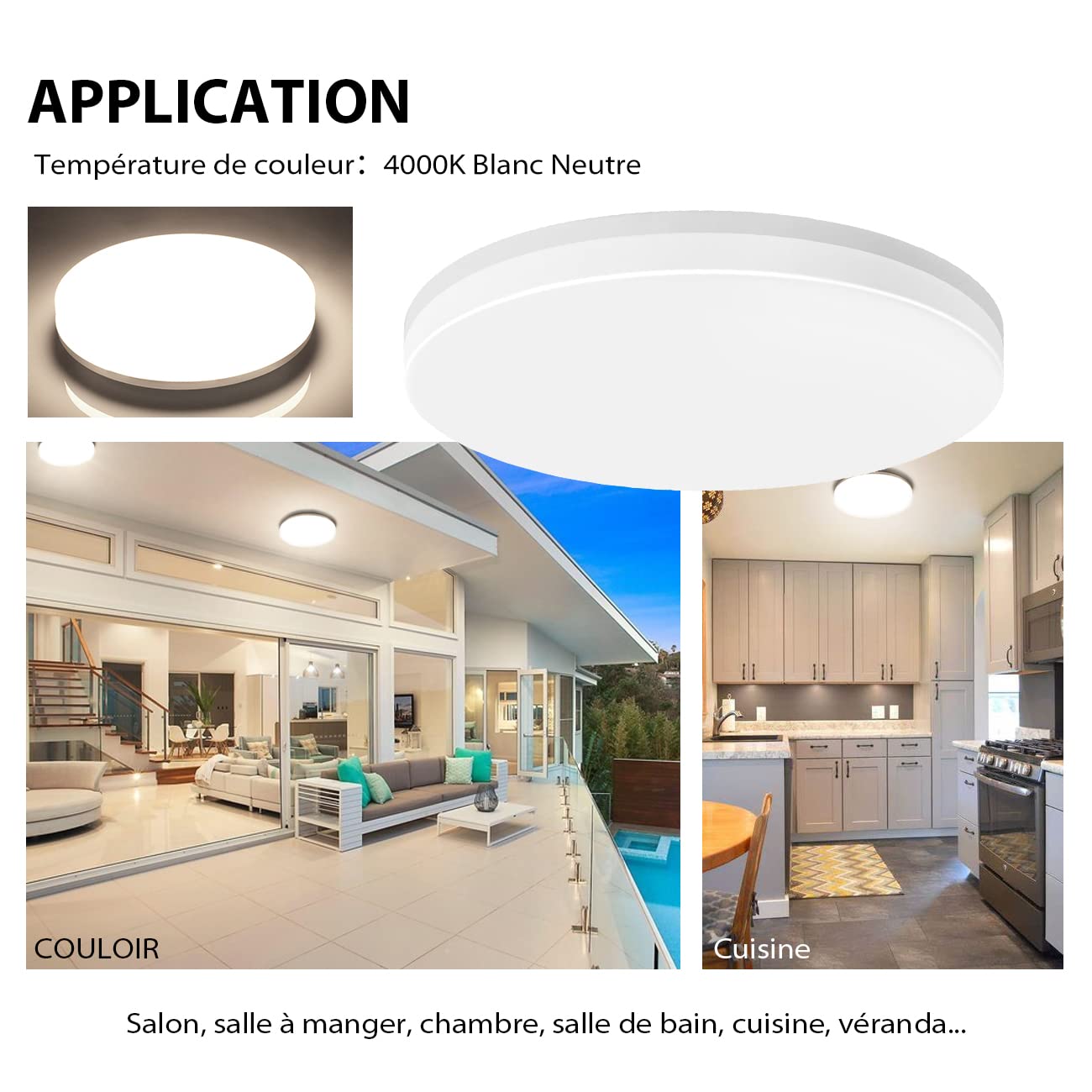 LVWIT 24W Plafonnier LED Rond, Lampe de plafond Imperméable IP65, Parfait pour salle de bain, cuisine, chambre, 2400 Lm, Ultra mince,