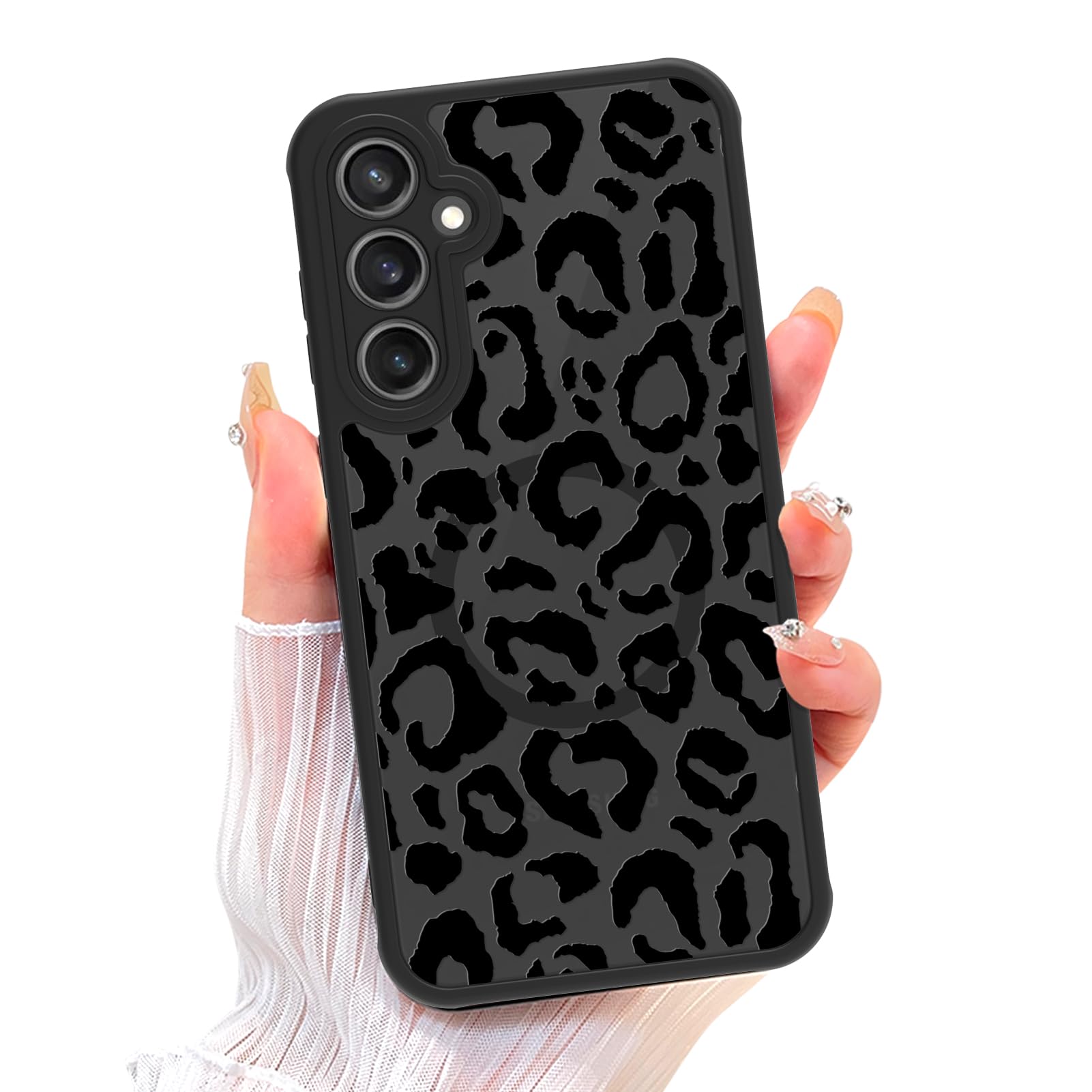 ZIYE Magnetic Case for Galaxy S23 FE Leopard Pattern Phone Case with Camera Protection,Silicone TPU Phone Protective Cover Cheetah Design Cases