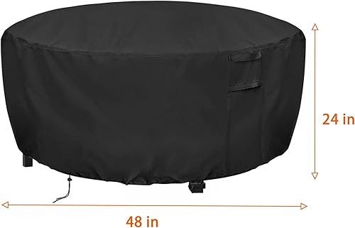 Miniatura 2 de TheElves Cubierta para hoguera de 48 pulgadas, 600D, cubierta redonda impermeable para patio al aire libre, 48 x 24 pulgadas