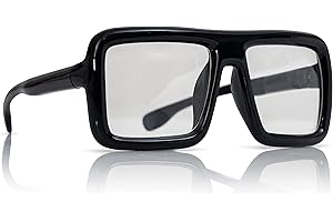 Black Oversized Thick Glasses – Shiny Square Frame Old Man Nerd Costume...