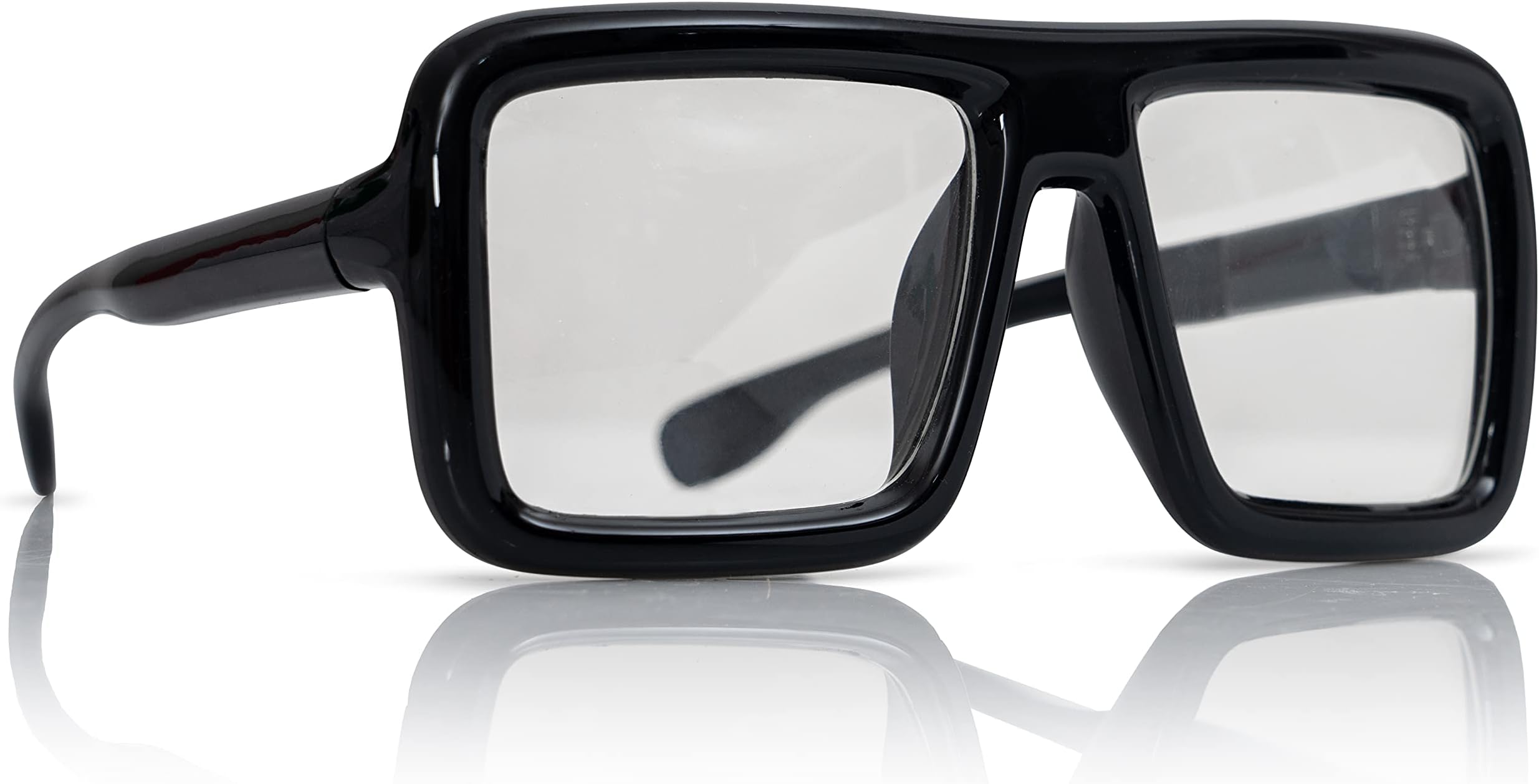 Skeleteen Black Oversized Thick Glasses – Shiny Square Frame Old Man Nerd Costume Accessory Clear Lens Spectacles for Adults and Children, Black, One size