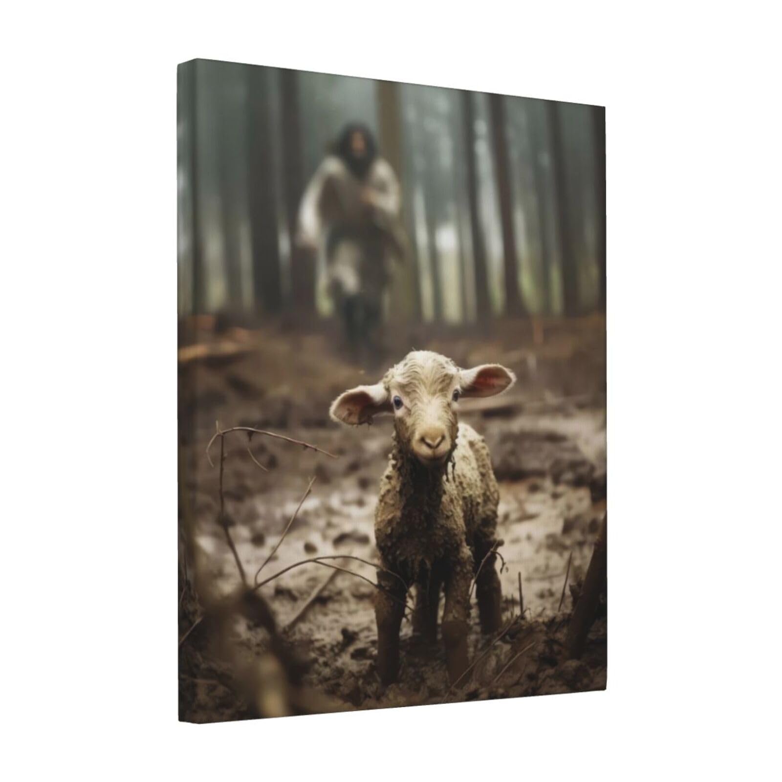 FOSMXA Jesus Running After Lost Lamb Picture Canvas Print Christian Wall Art Bedroom Bathroom Wall Decor Jesus and Lamb Pictures Home Life Decoration
