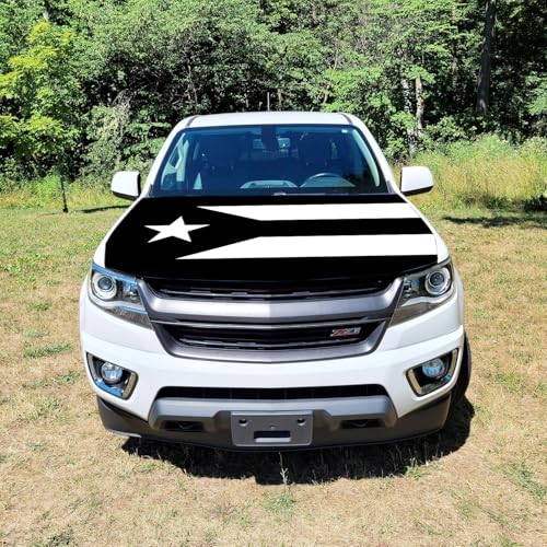 Puerto Rico Black & White Flag Car Hood Cover – 4' x 5.25', Durable Polyester Spandex, Stretchable, Vibrant Colors, Universal Fit, Patriotic Car Accessories for Cars, Trucks & SUVs