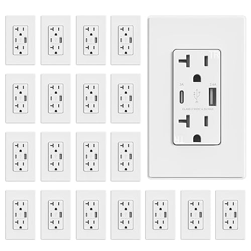 Miniatura 86 de ELEGRP Cargador USB de pared, receptáculo USB con puertos USB tipo A y tipo C, enchufe dúplex de 15 amperios resistente a manipulaciones NEMA 5-15R