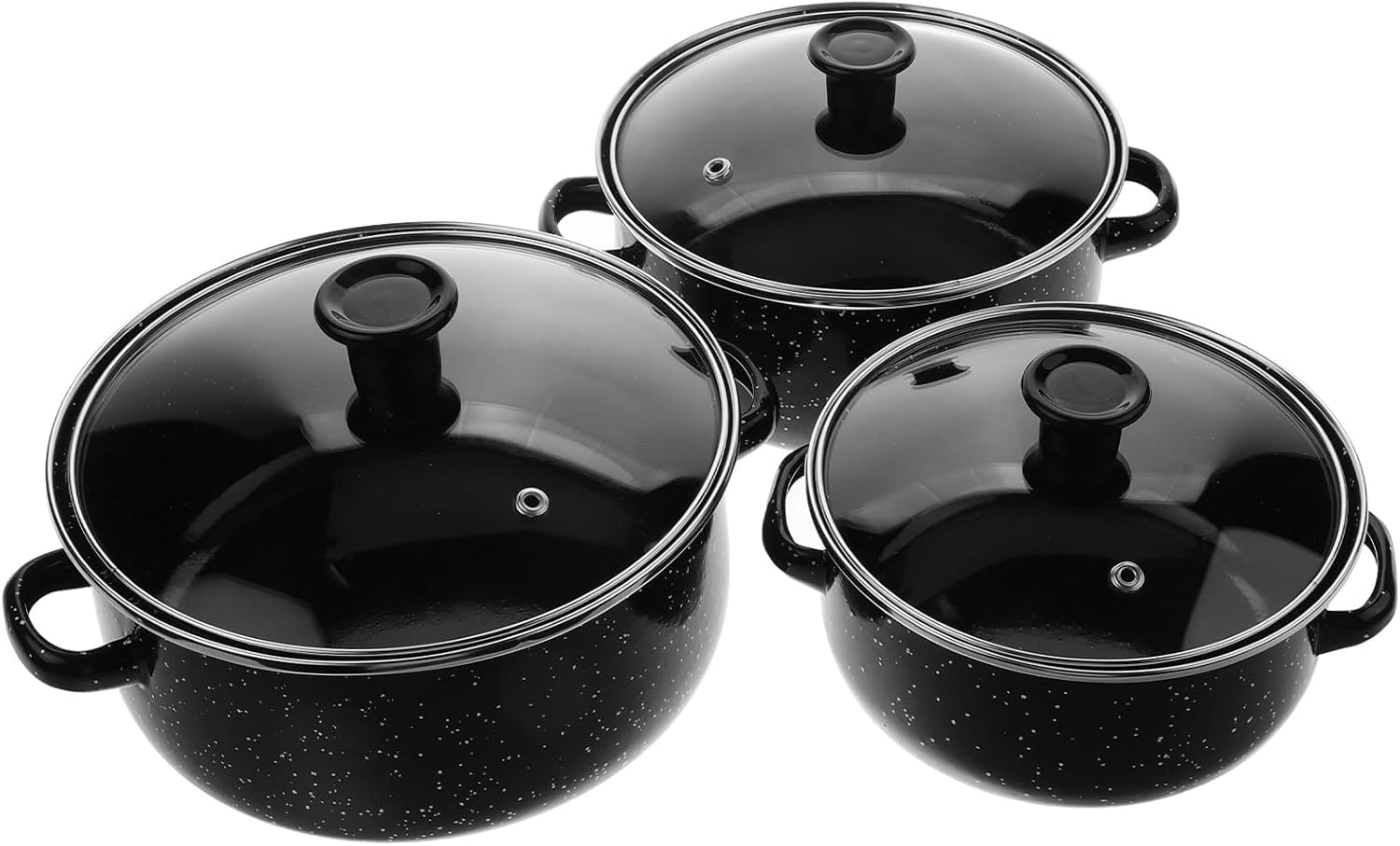 VALICLUD Mini Enamel Stockpot Set of 3 with Lid, Small Coffee-colored Soup Pots for Kitchen Cooking, Dual Handle Saucepan Trio Suitable for Stove Top Cooking