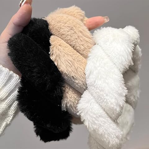 Springtime 3pcs Rabbit Fur Headbands for Women Girls Unique Faux Furry Hair Headband Soft Luxury Headwear Warm Hair Accessories Cover