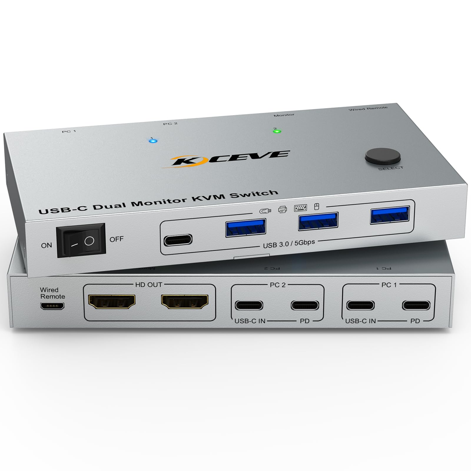 USB C KVM Switch 2 Laptops 2 Monitors 4K@60Hz,Dual Monitor KVM Switch for 2 Laptops Sharing 2 Monitor and 4 USB 3.0 Devices with 80W PD,Wired Remote and Cables-image-40