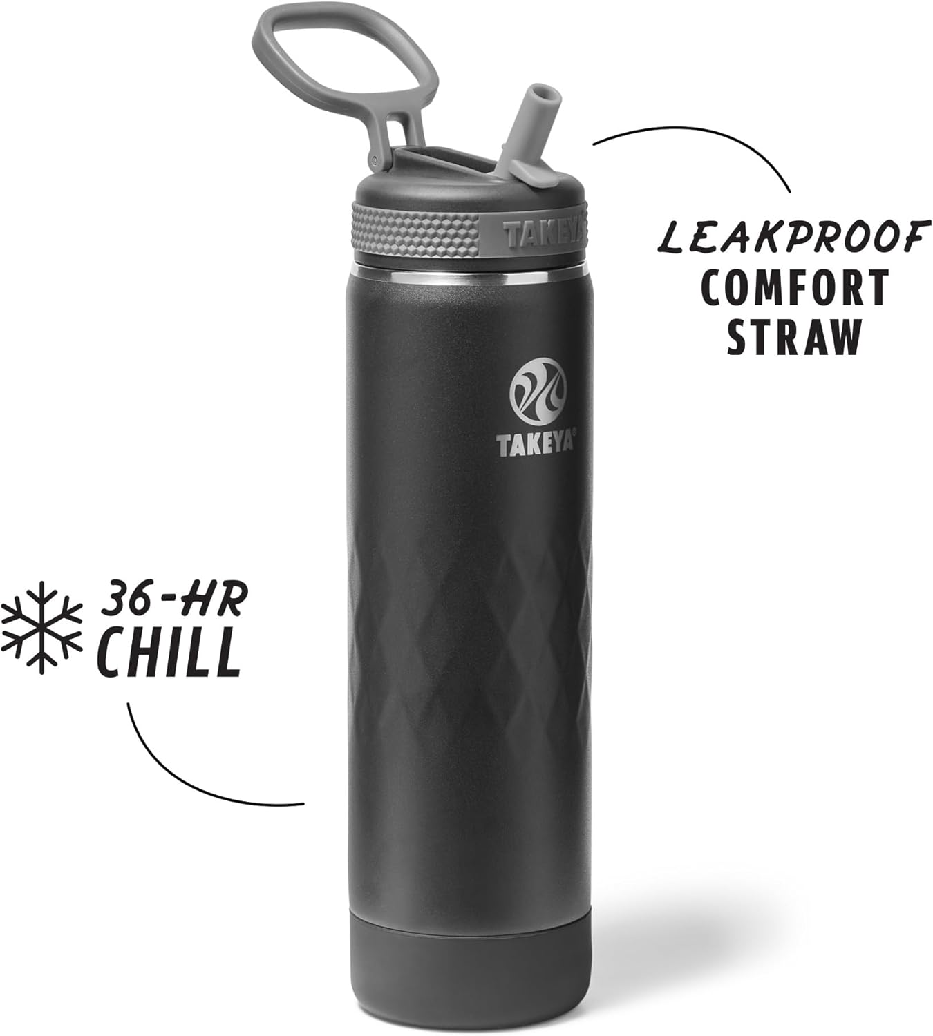 Takeya Sport 22 oz Triple-Insulated Stainless Steel Water Bottle, Straw Lid – Leakproof, Sweatproof, BPA-Free, Keeps Drinks Cold 36 Hrs, Hot 14 Hrs – Obsidian - Image 2