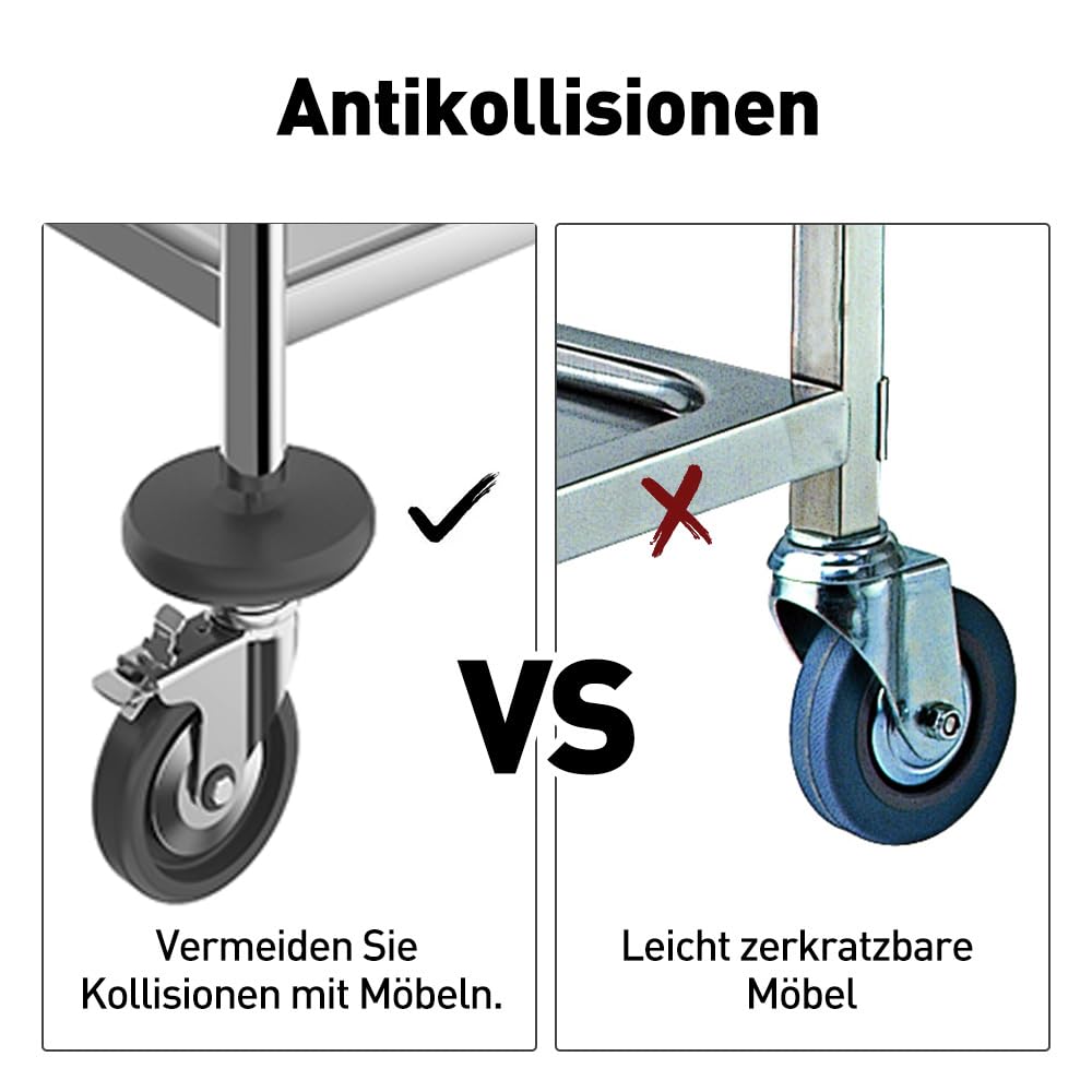 Edelstahl servierwagen mit Rollen küchenwagen auf runder Griff,rollwagen für Restaurants Mit 4-Bremsräder (3 böden)