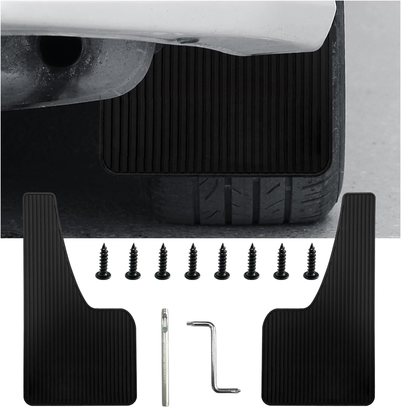 Dickno 2PCS Car Mud Fender Flaps Splash Guards, Flexible Auto Front and Rear Fender Splash Guards Mud Flaps, Universal Automotive Fender Splash Guards for Car Sedan SUV Truck (Large Black)