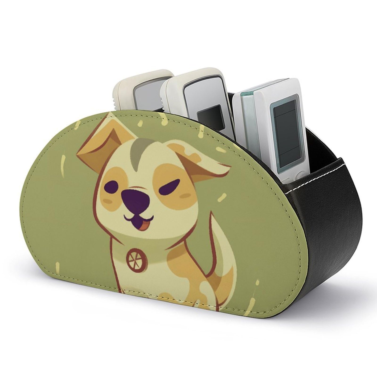 JTREHY - Puppy Remote Control Holder with 5 Compartments PU Leather Multifunctional Computer Storage Box Bedside Organizer Tray