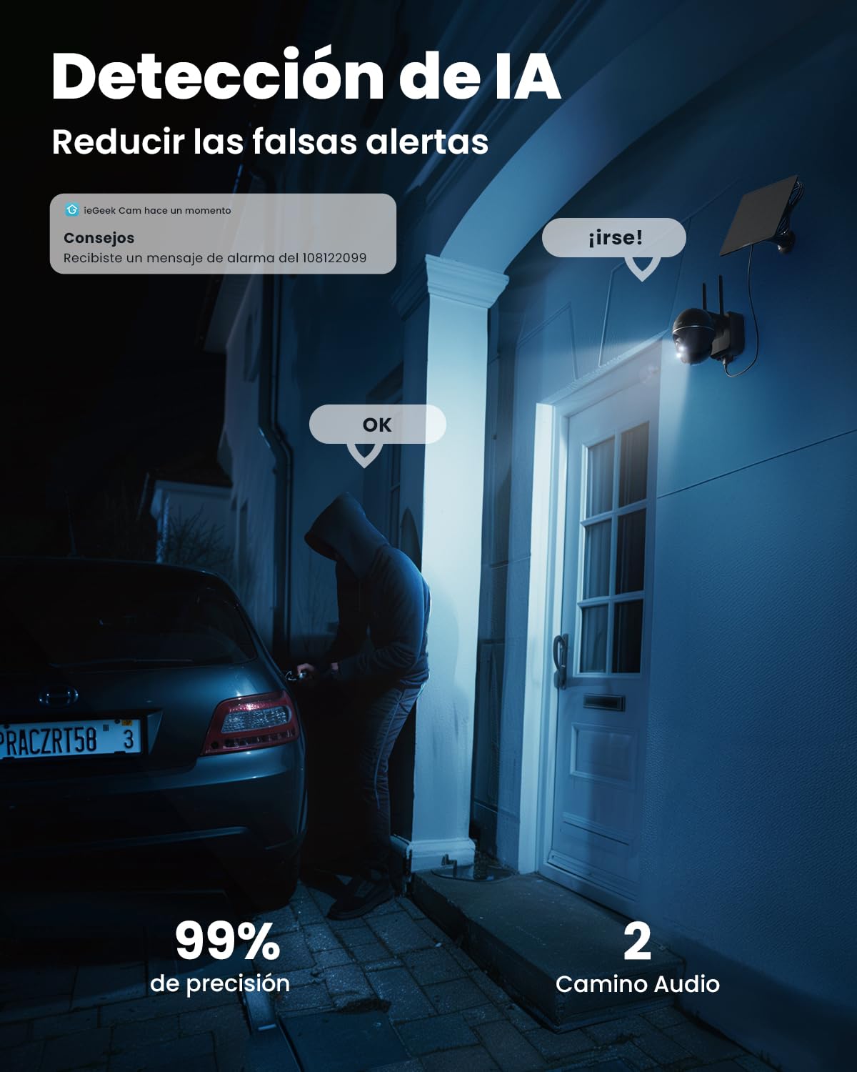 ieGeek 4G/3G LTE Cámara Vigilancia Exterior Solar Inalámbrica, 2K IP Cámara con Batería 10000mAh, PTZ 355°＆120°, Incluye Tarjeta SIM y Tráfico de Prueba, Visión Nocturna Color, Detección Humana PIR