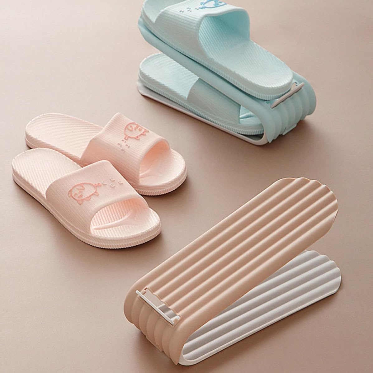 4pcs Shoe Slots Organizer with Double Layer Compartment Adjustable