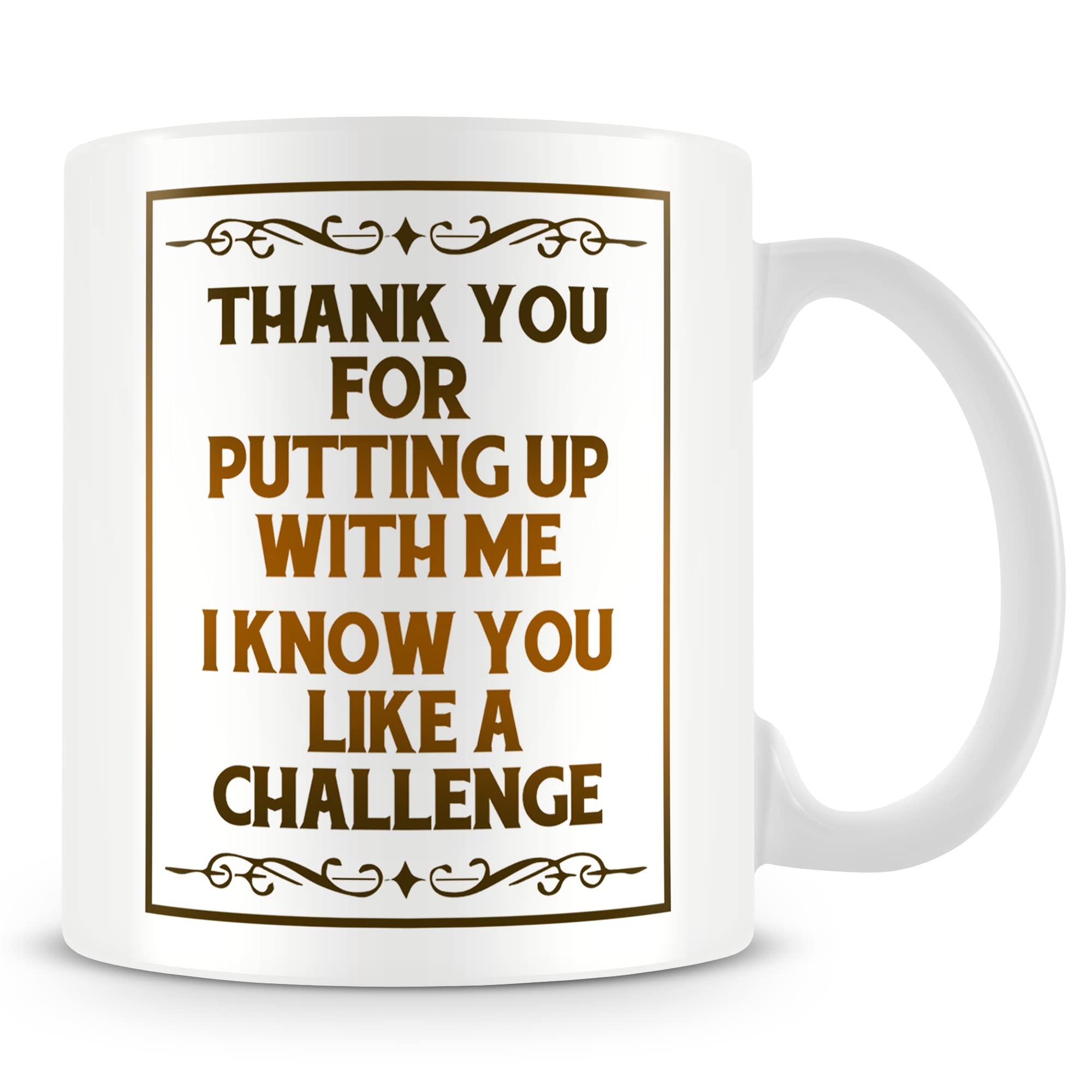 MUGGZ Mug Gift for Friend/Friendship, Thank You for Putting Up with Me. I Know You Like A Challenge., Custom Funny Coffee Mug