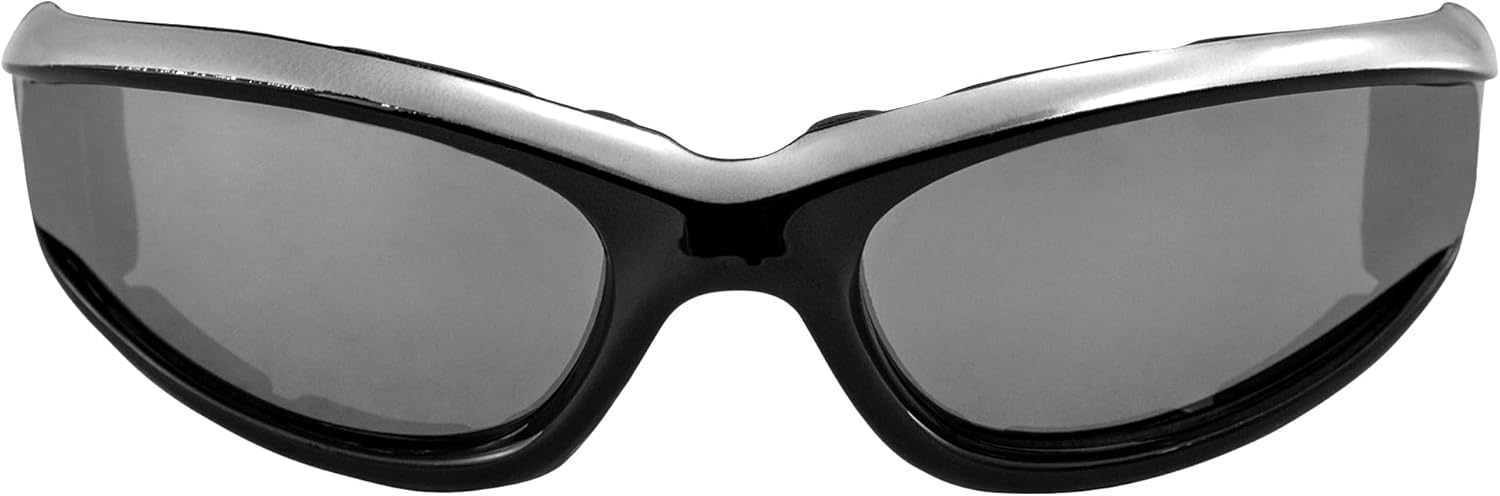 Global Vision Eyewear Hawkeye Padded Motorcycle Sunglasses Black-Silver Frame w/Flash Mirror Lens - Image 2