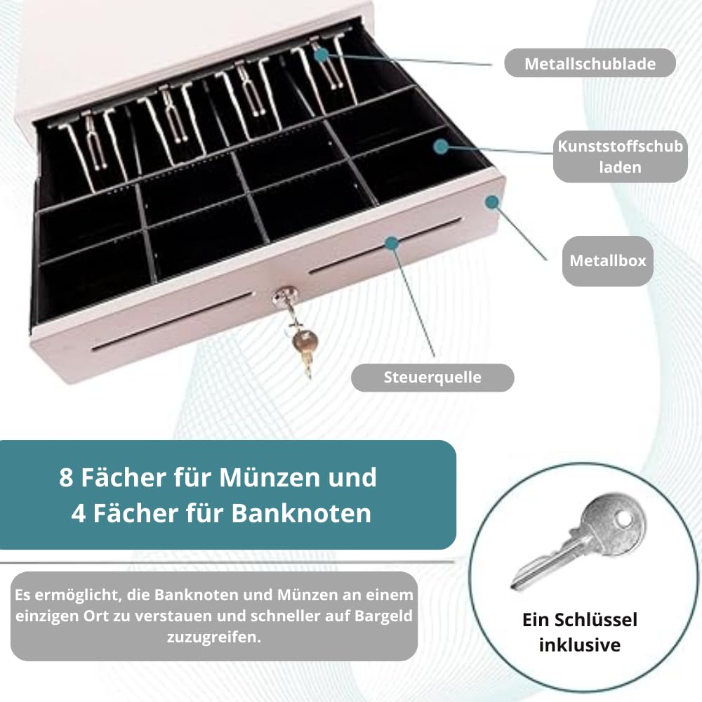 Kassenschublade Olympia LD 410A, 8 Münzfächer und 4 Geldscheinfächer, abschließbar, Metall