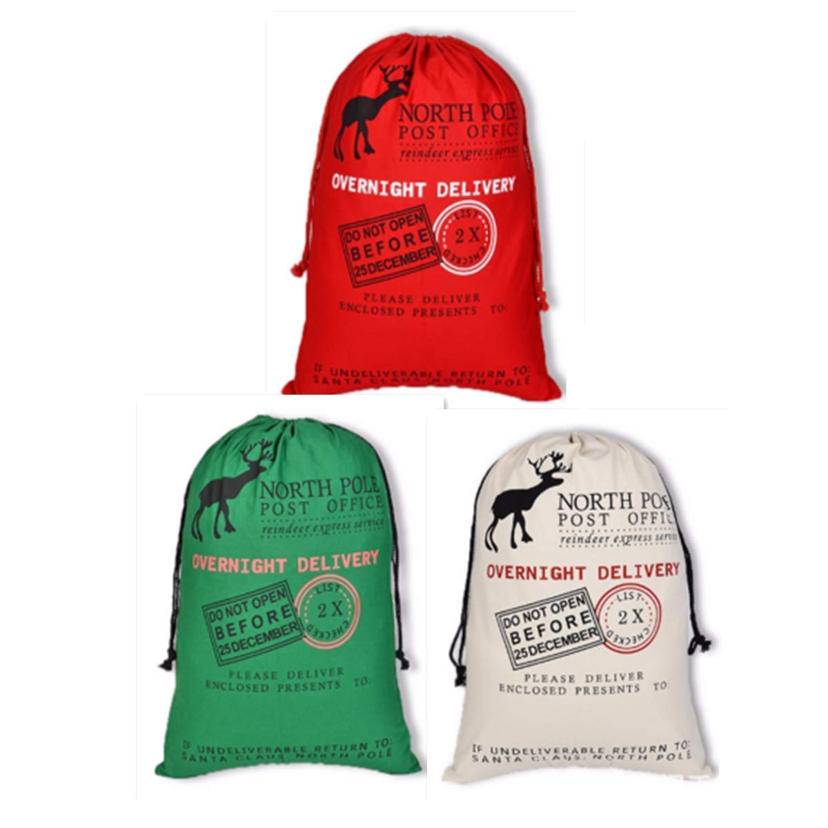 ZOUYO Christmas Decorations Bag Santa Sack Canvas Bag Gifts Kids Santa Sack Drawstrings Extra Large Size 27.5"x19.5" (red,White,Green) …