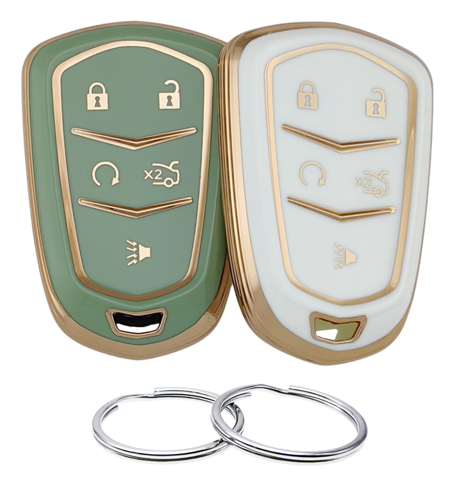 REPROTECTING TPU Key Fob Cover Compatible with Cadillac ATS CT6 CTS Escalade Escalade ESV SRX XT5 XTS (5 Buttons) (White/Green)