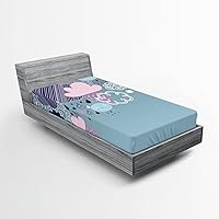 Vista 96 de Ambesonne Sábana bajera tropical, hojas de palmera diversificadas con filodendro de hojas divididas, funda de cama con bolsillo profundo elástico