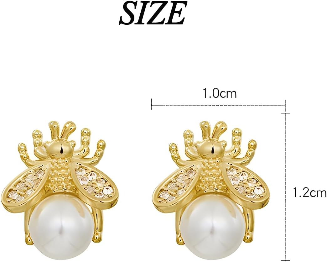 Gold Honeybee Stud Earrings Cute Bumble Bee Pearl Studs Earrings for Women Teen Girls - Image 7