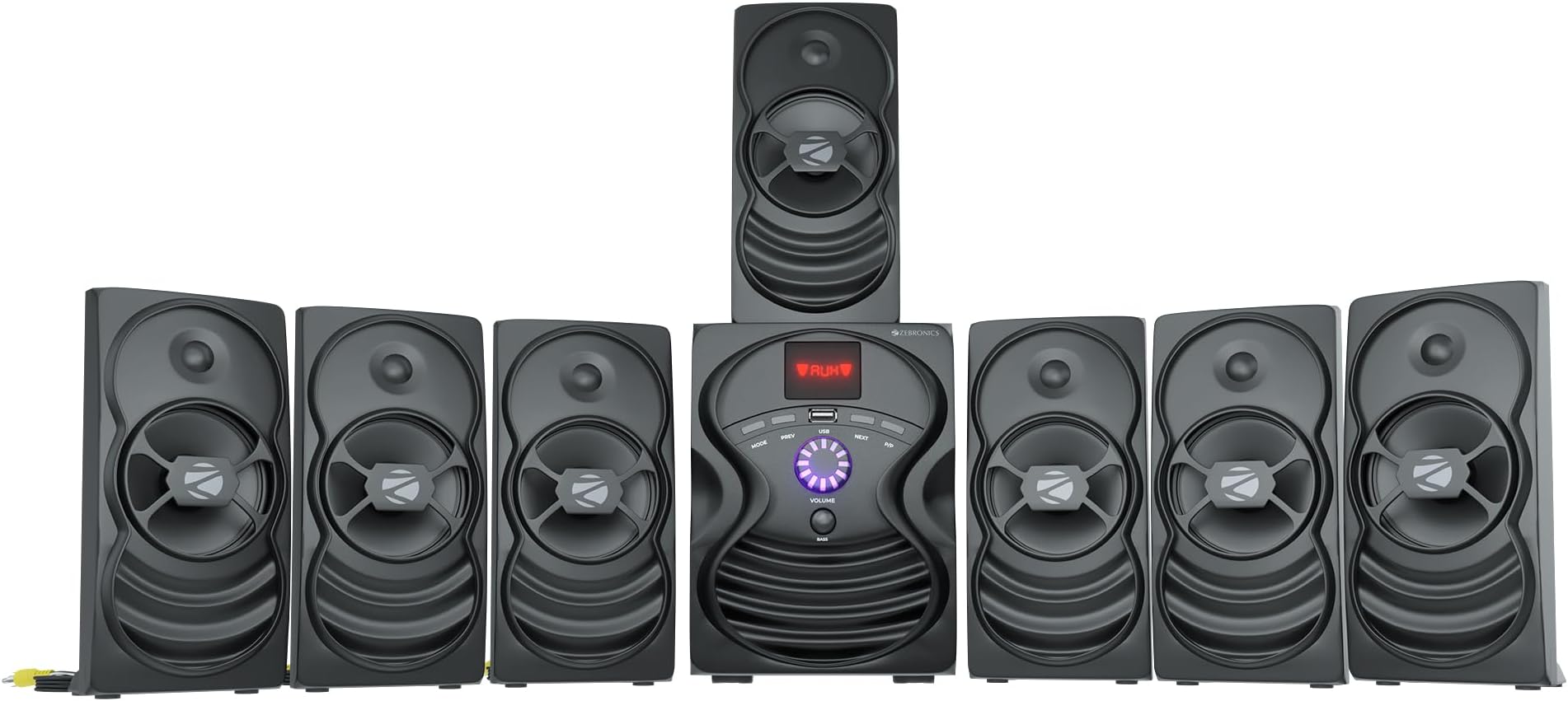 ZEBRONICS Omega 7.1 Home Theatre Speaker with 120W Output, Bluetooth v5.0, USB, AUX, FM Radio, Powerful Subwoofer, LED Display, Remote, Volume & Bass Control
