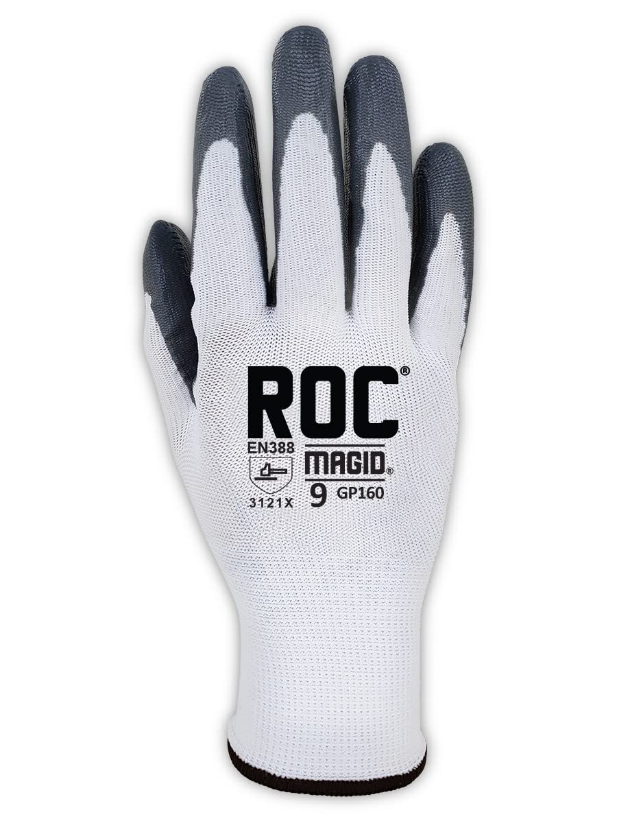 MAGID ROC Lightweight 13-Gauge Nitrile Palm Coated Work Gloves, 24 Pairs, Size 10/XL, GP160