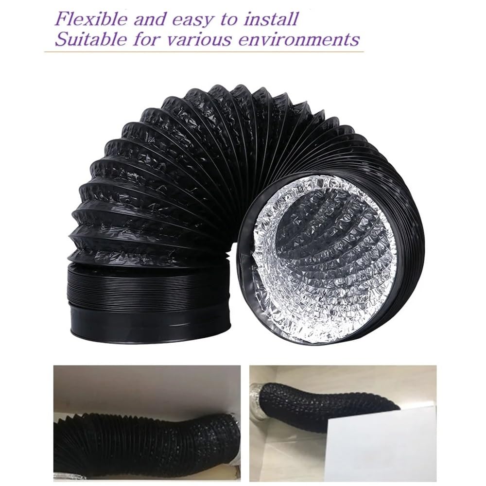 Tubo De Escape Flexible Tubo De Aluminio De PVC Negro Diámetro Interior De 160 Mm Sistema De Ventilación De Aire Manguera De Ventilación Accesorios De Baño De Cocina(1.5m)