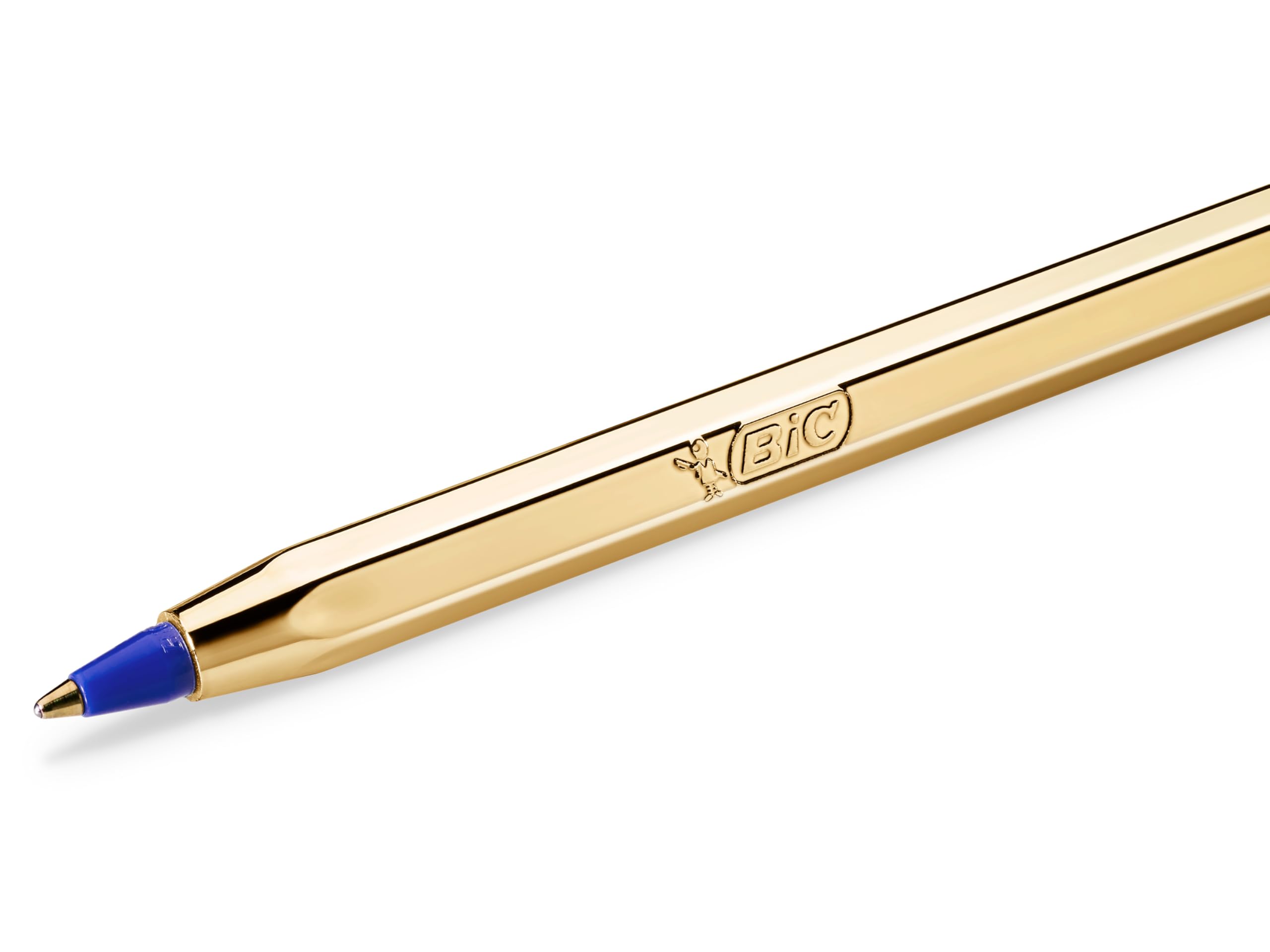 BIC Cristal Shine Bolígrafos Punta Media (1,0 mm) - Tinta Azul y Cuerpo Dorado, Caja de 20 Unidades, ideal para uso diario