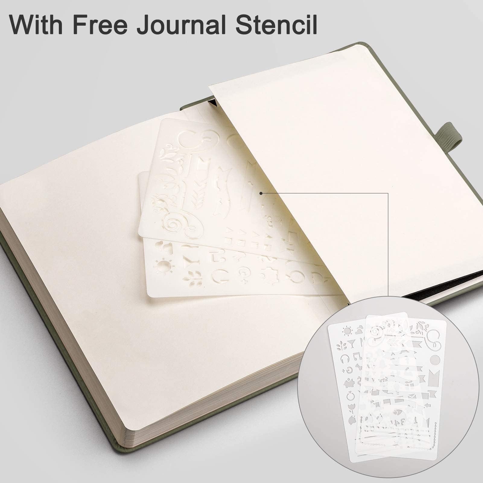 EMSHOI Taccuino punteggiato – 256 pagine A5 griglia punteggiata, carta spessa 120 g/m², 16 pagine perforate, pelle PU liscia, tasca interna, 14 x 21 cm, verde