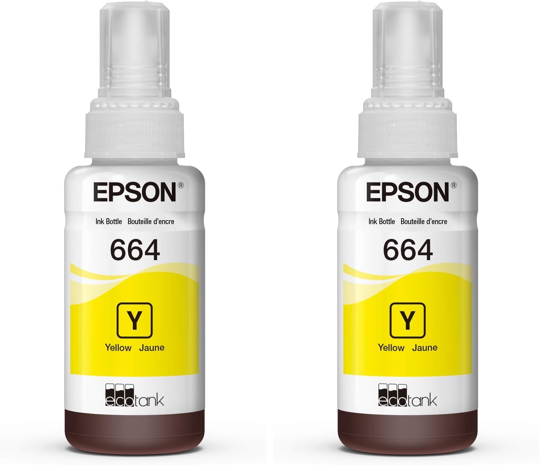 Epson 664 EcoTank Ink Ultra-high Capacity Bottle Yellow (T664420-S) Works with EcoTank ET-2500, ET-2550, ET-4500, ET-4550, ET-2600, ET-2650, ET-3600, ET-16500 (Pack of 2)