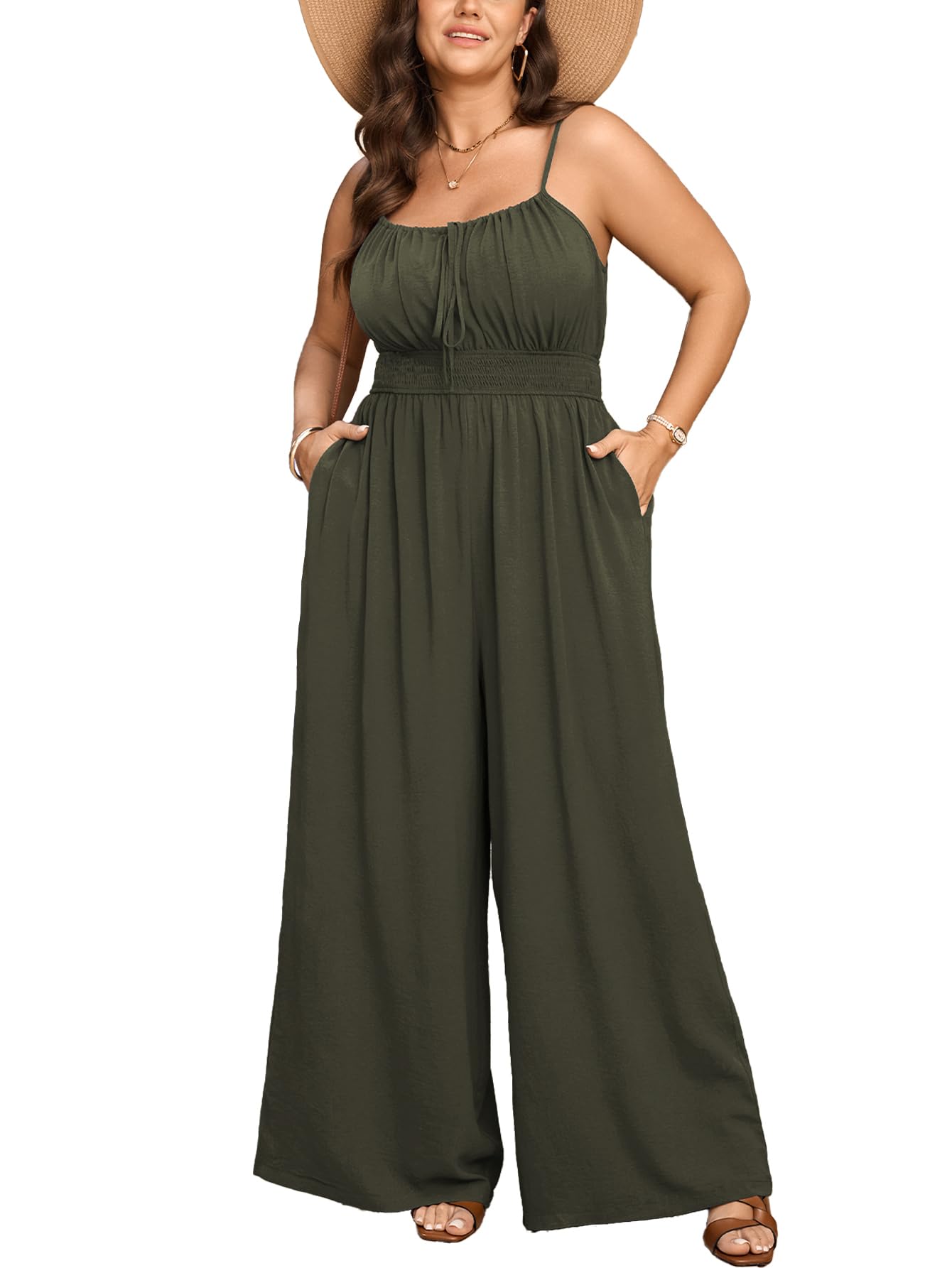 SCOMCHIC Spaghetti Strap Wide Leg Jumpsuit