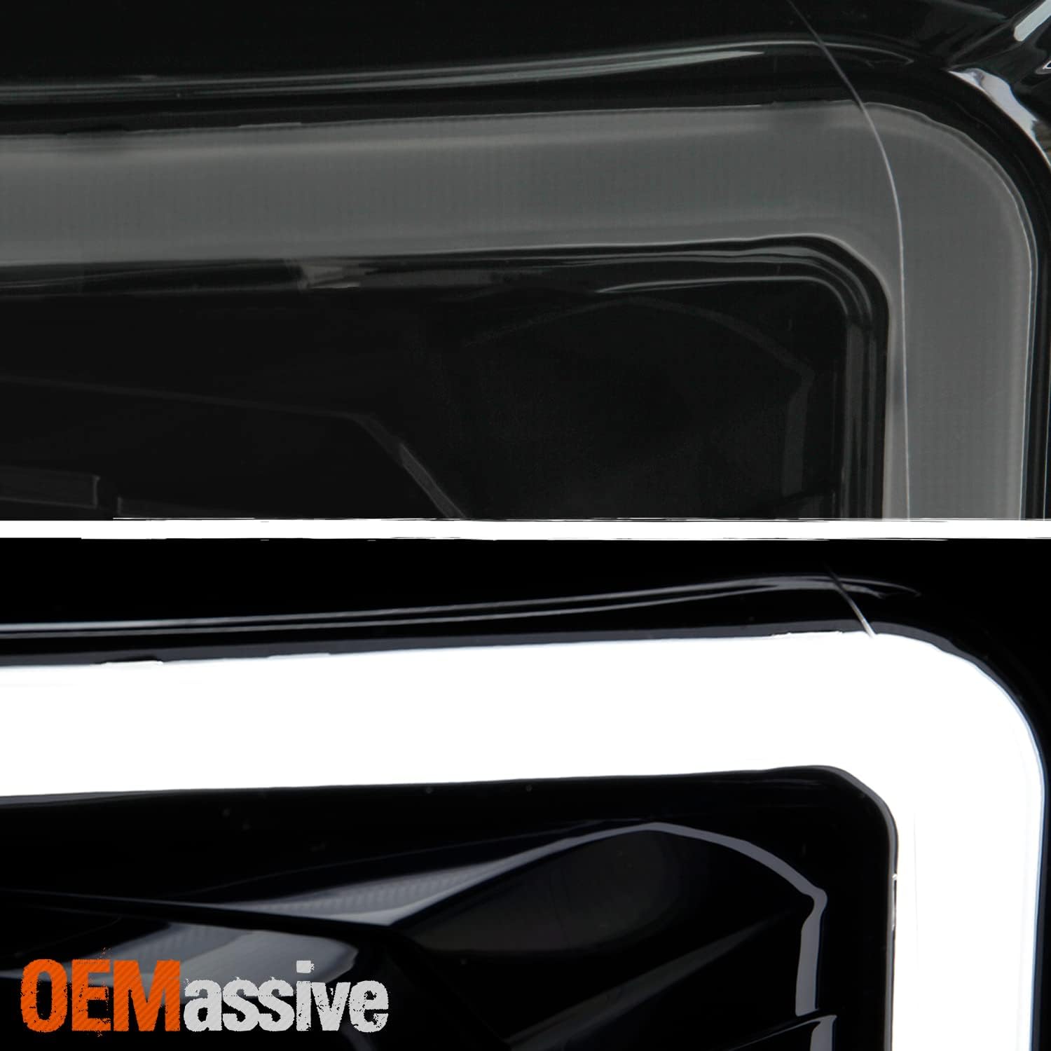 AKKON - Fits 2011-2016 Ford F250 F350 F450 F550 SuperDuty Pickup Tube Bar [Full LED] Projector Black Headlights Pair Left+ Right