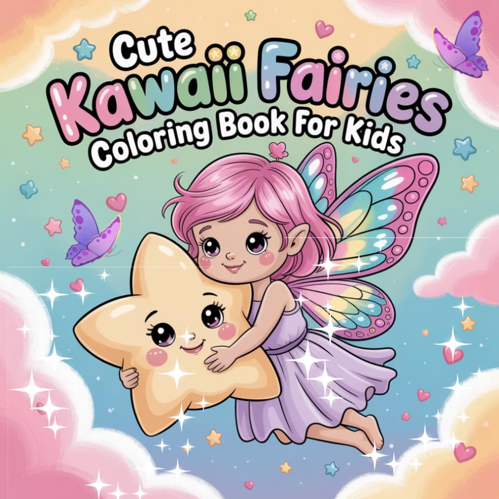 Cute Kawaii Fairies Coloring Book for Kids: Bold and Easy Coloring Pages Featuring Adorable Fairies, Flowers, Mushrooms, and Magical Forest Scenes for Creative Fun