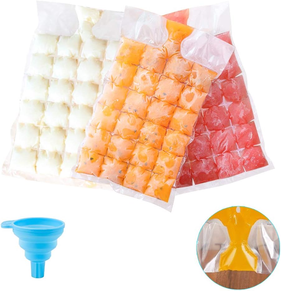 (100 pieces) Ice Cube Disposable Bags with Silicone Funnel, Single Use Ice Cube Bags, Summer Drink Tool