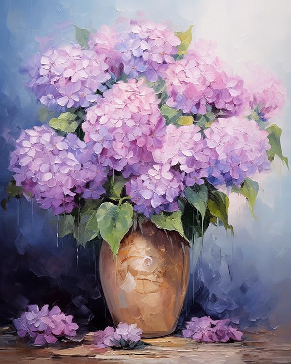 NAIMOER Paint By Numbers: Kit Pittura Con Numeri Per Adulti E Bambini – Vaso Di Ortensie Su Tela Con Cornice In Legno E Colori Acrilici