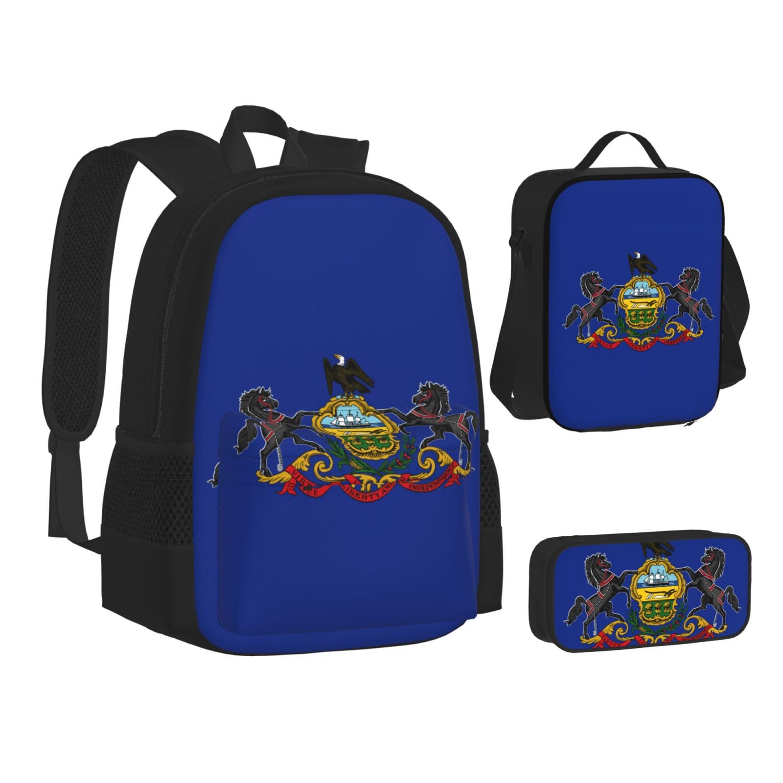 YHBLYKXP Pennsylvania State Flag Backpack 3-Piece Casual Backpack Set (Backpack + Waist Bag + Small Pouch), Unisex Daypack